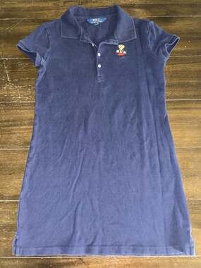 Polo Ralph Lauren Girls Navy Blue Mesh Polo Bear Short Sleeve Shirt Dress Size L